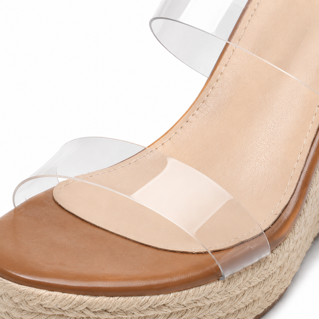 Clear Women's Open-Toe Platform-Wedge Synthetic Slip-On Sandals close-up detail