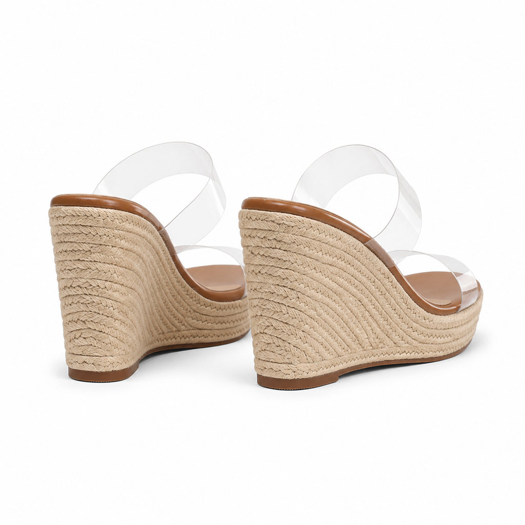 Clear Women's Open-Toe Platform-Wedge Synthetic Slip-On Sandals heel detail