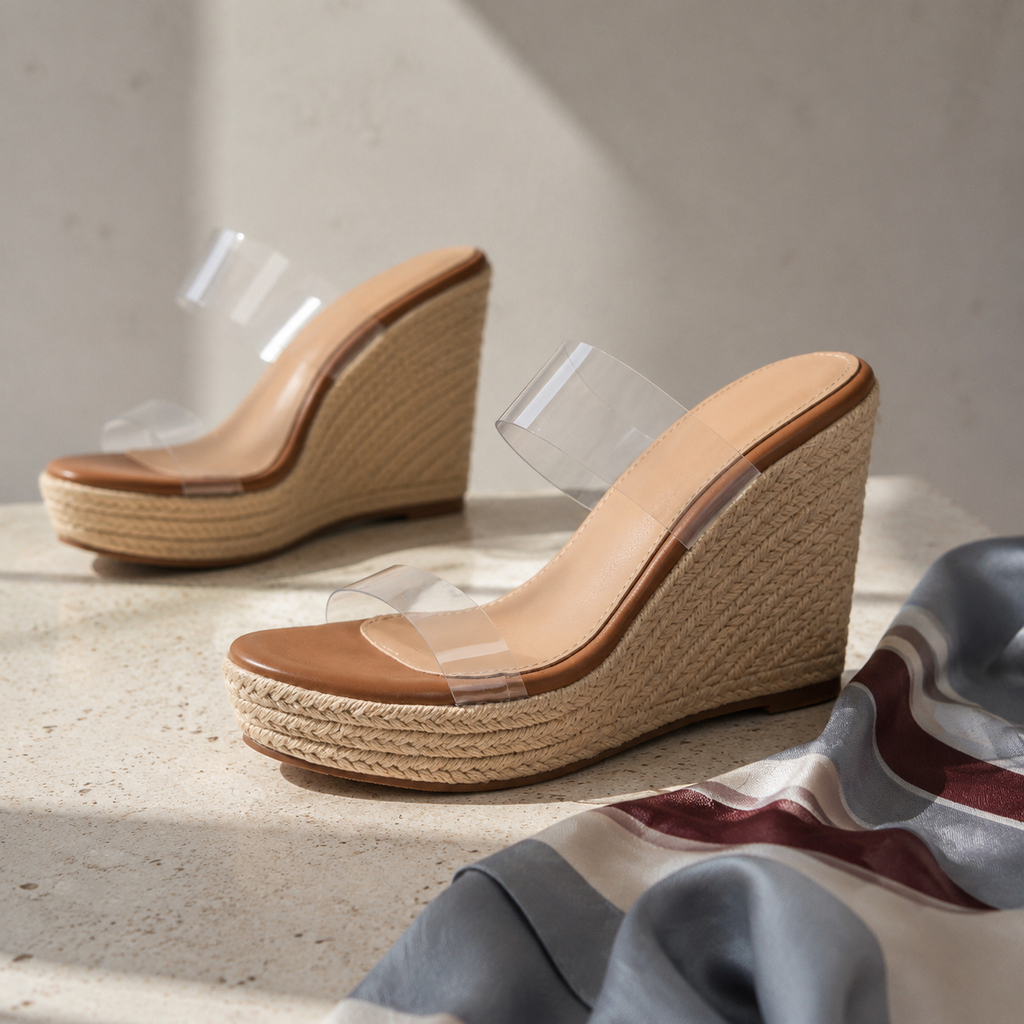 Clear Women's Open-Toe Platform-Wedge Synthetic Slip-On Sandals styled scene