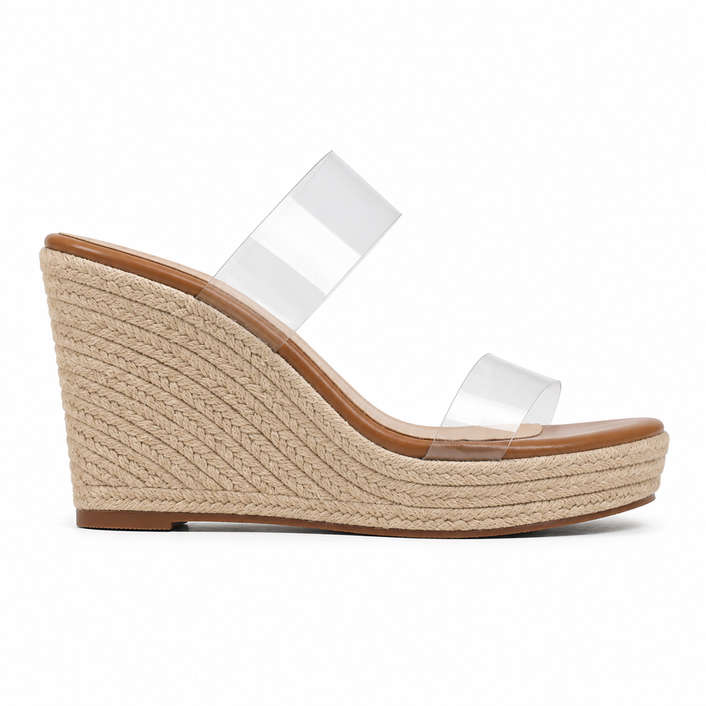 Clear Women's Open-Toe Platform-Wedge Synthetic Slip-On Sandals side view