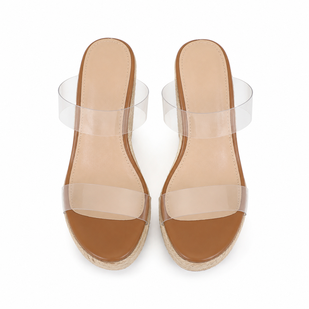 Clear Women's Open-Toe Platform-Wedge Synthetic Slip-On Sandals top view
