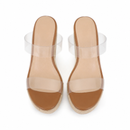 Clear Women's Open-Toe Platform-Wedge Synthetic Slip-On Sandals top view