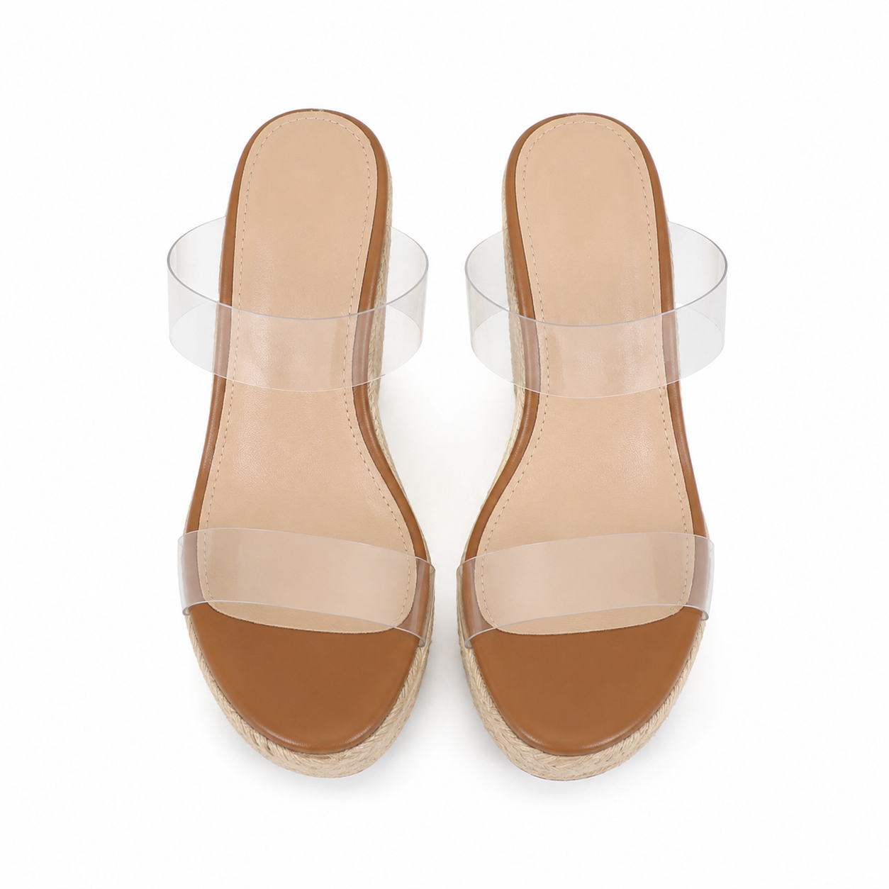 Clear Women's Open-Toe Platform-Wedge Synthetic Slip-On Sandals top view