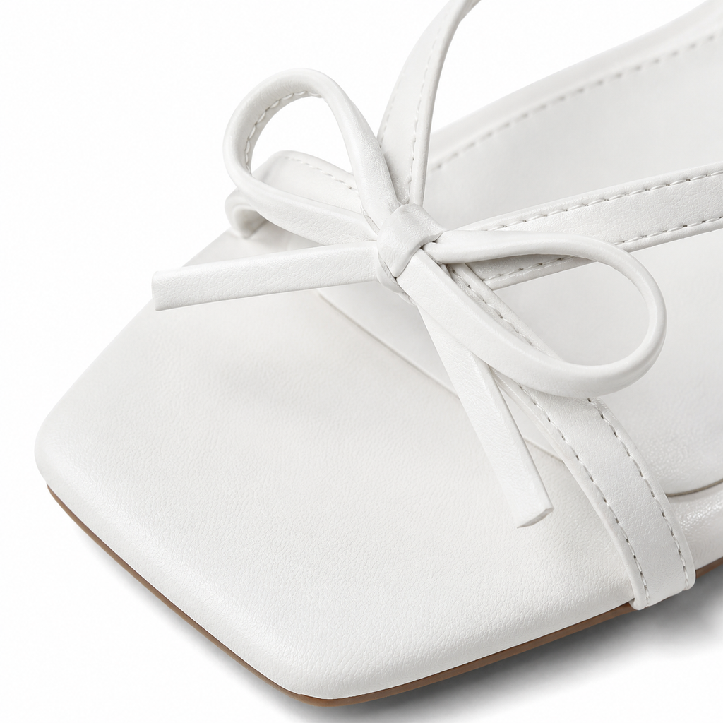 Cream Ivory Women's Open-Toe Faux Leather Thong Heeled Sandals close-up detail