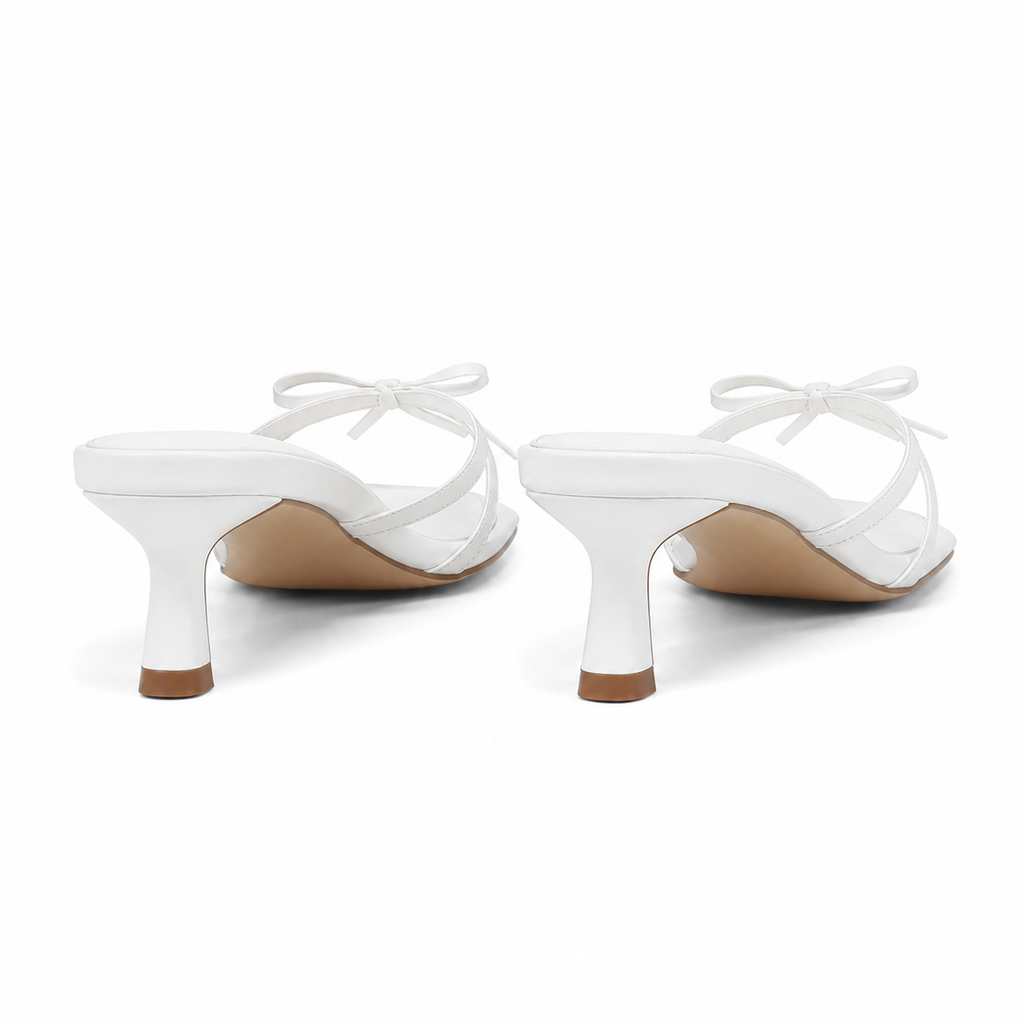 Cream Ivory Women's Open-Toe Faux Leather Thong Heeled Sandals heel detail