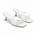 Cream Ivory Women's Open-Toe Faux Leather Thong Heeled Sandals