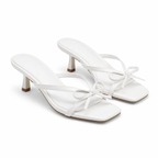 Cream Ivory Women's Open-Toe Faux Leather Thong Heeled Sandals