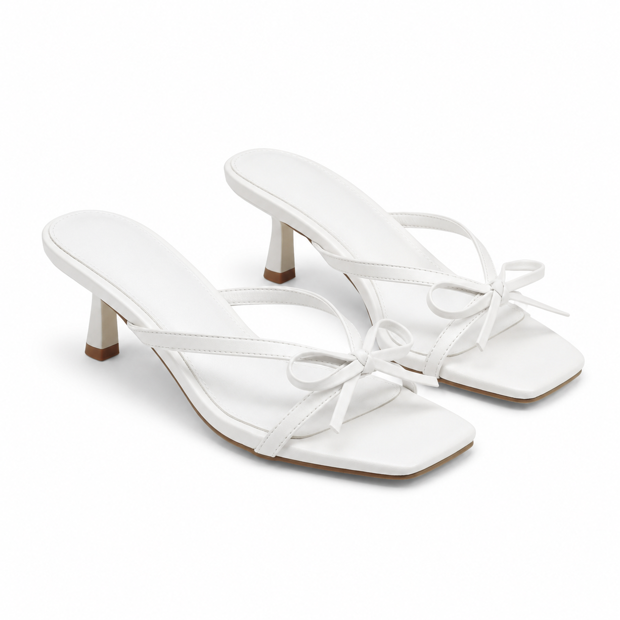 Cream Ivory Women's Open-Toe Faux Leather Thong Heeled Sandals