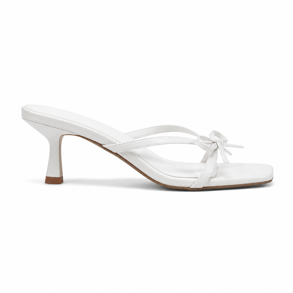 Cream Ivory Women's Open-Toe Faux Leather Thong Heeled Sandals side view