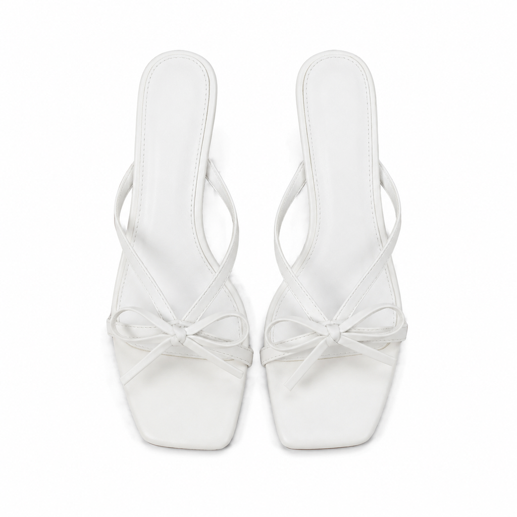 Cream Ivory Women's Open-Toe Faux Leather Thong Heeled Sandals top view