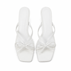 Cream Ivory Women's Open-Toe Faux Leather Thong Heeled Sandals top view