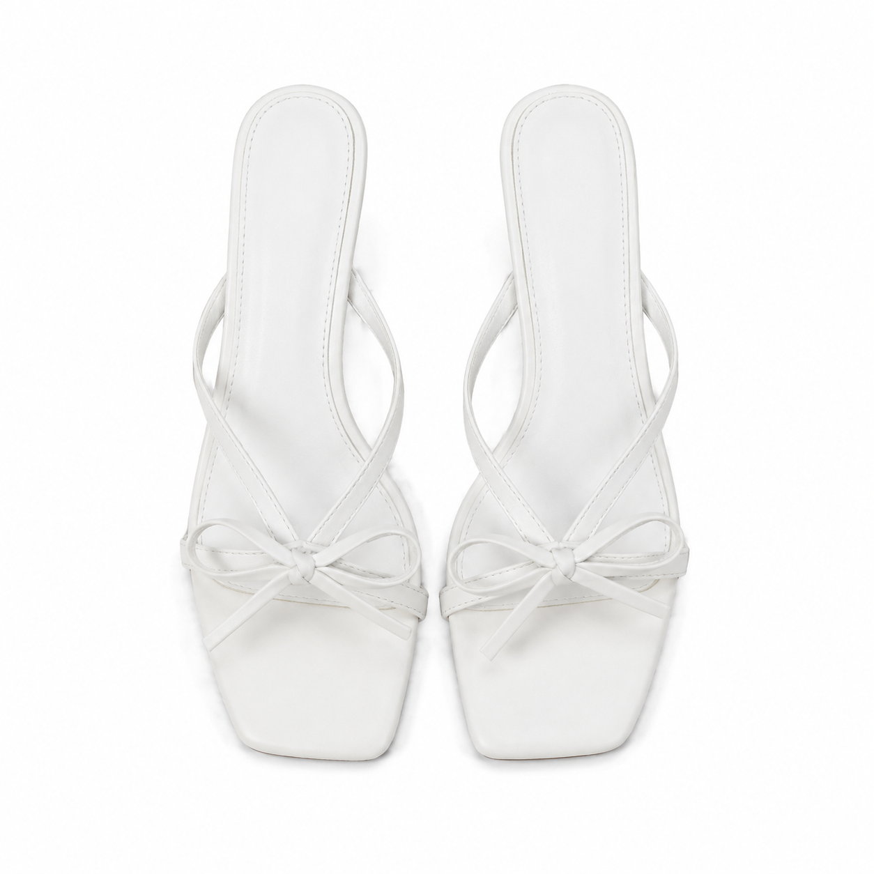 Cream Ivory Women's Open-Toe Faux Leather Thong Heeled Sandals top view