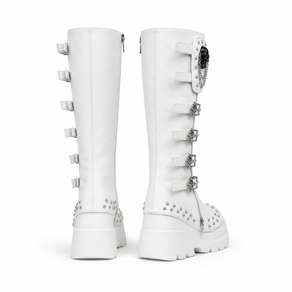 Cream Ivory Orvieto Leather Knee-High Boots heel detail