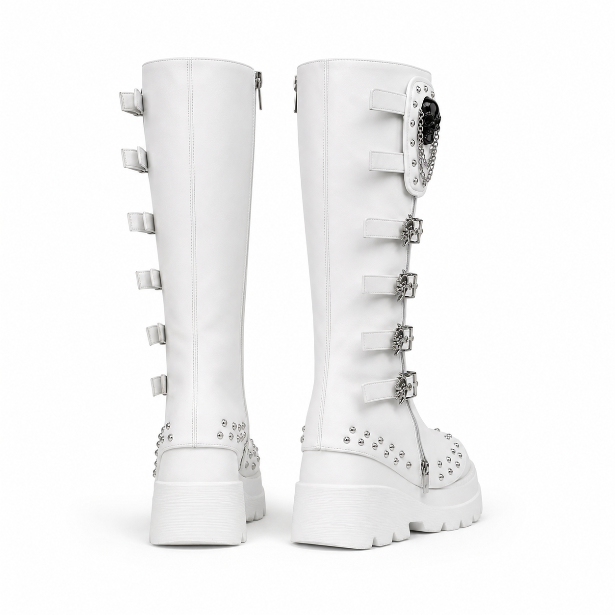 Cream Ivory Orvieto Leather Knee-High Boots heel detail