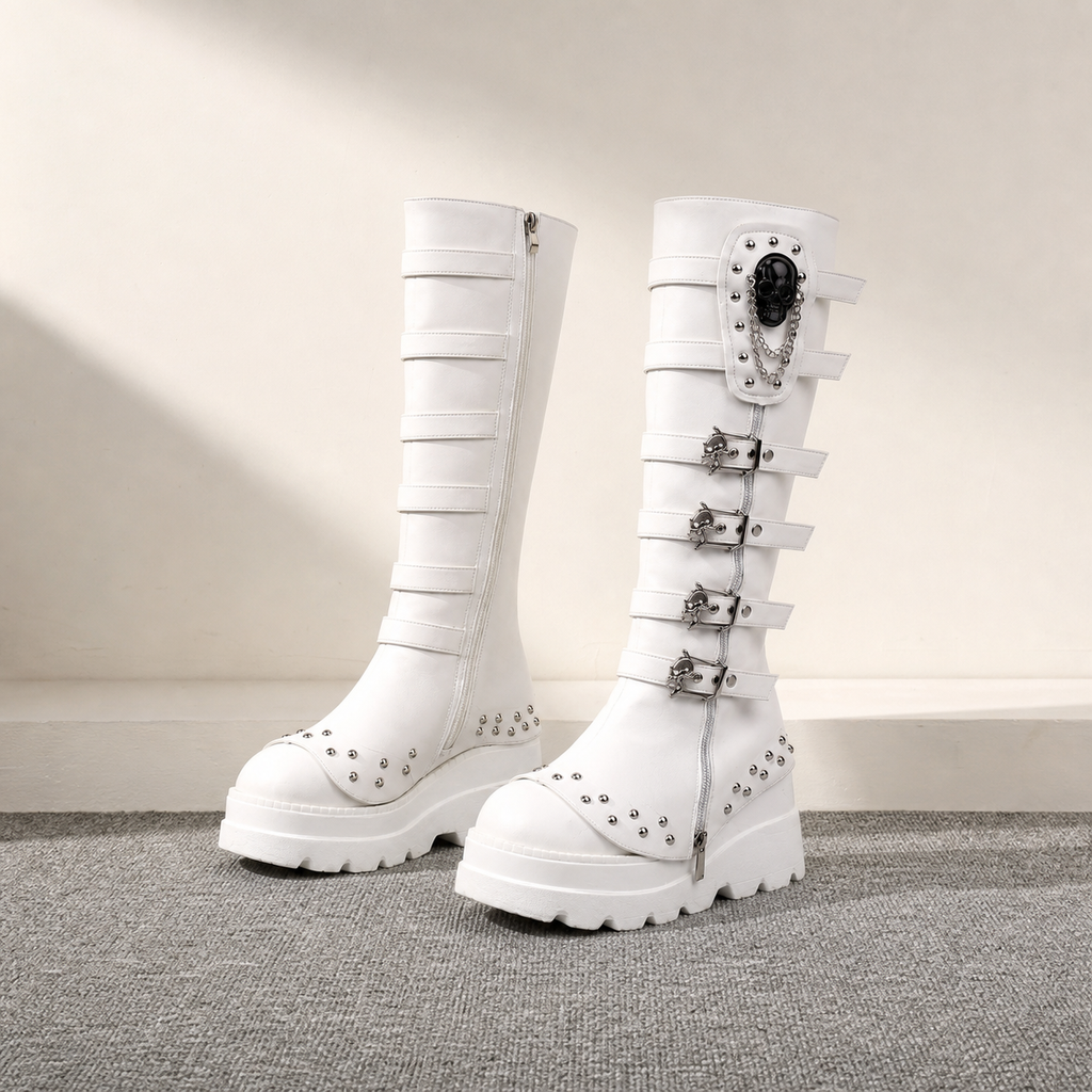 Cream Ivory Orvieto Leather Knee-High Boots styled scene