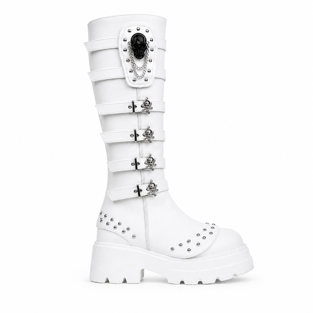 Cream Ivory Orvieto Leather Knee-High Boots side view