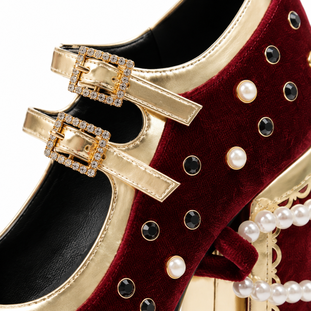 Red Suede Aurelia Microfiber Platform Sandals close-up detail
