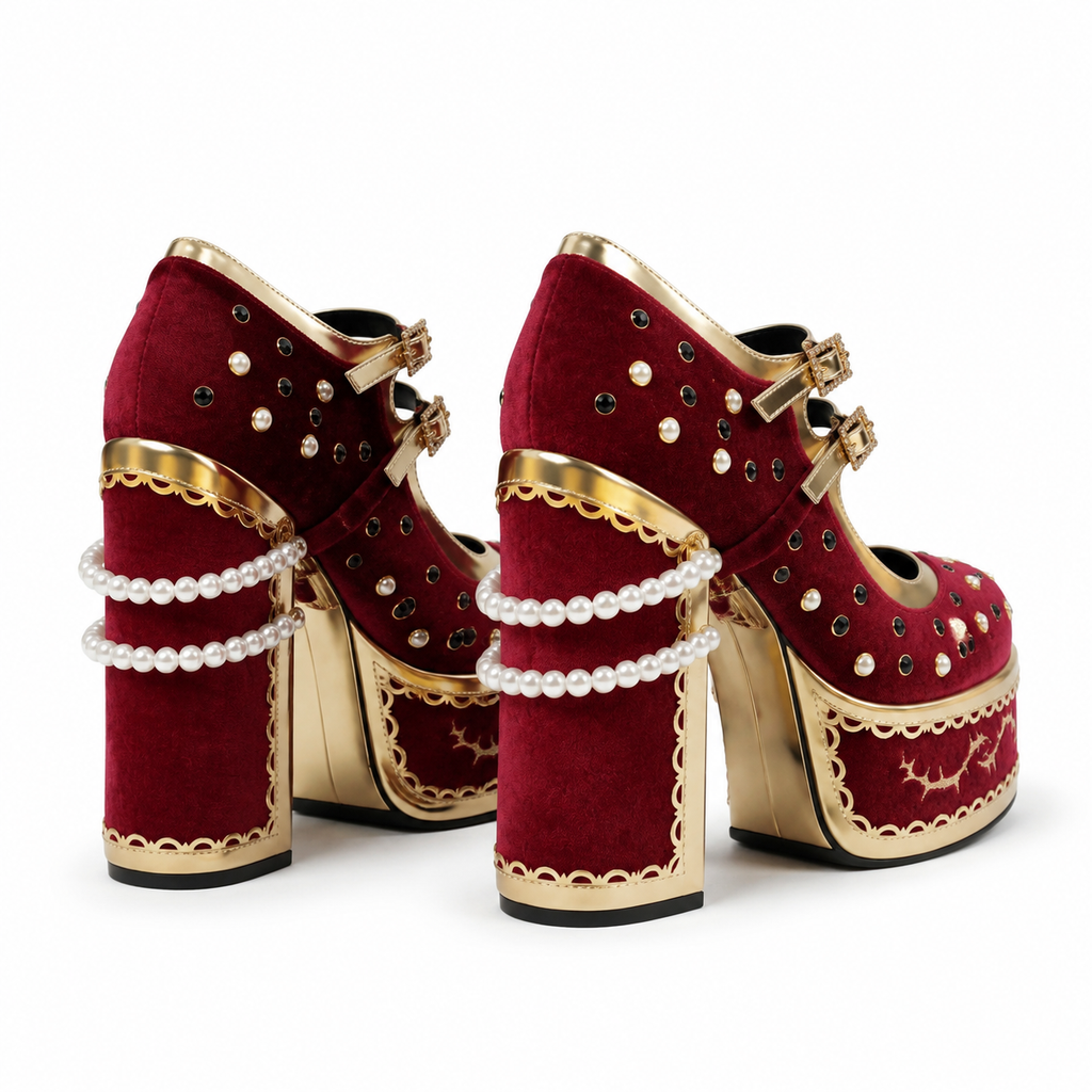 Red Suede Aurelia Microfiber Platform Sandals heel detail