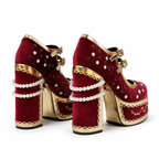 Red Suede Aurelia Microfiber Platform Sandals heel detail