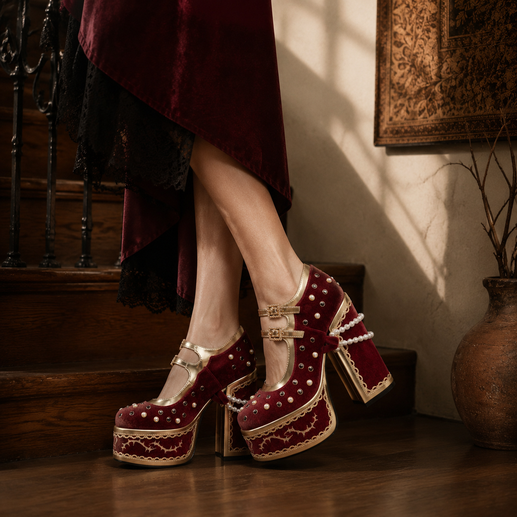 Red Suede Aurelia Microfiber Platform Sandals on-foot view