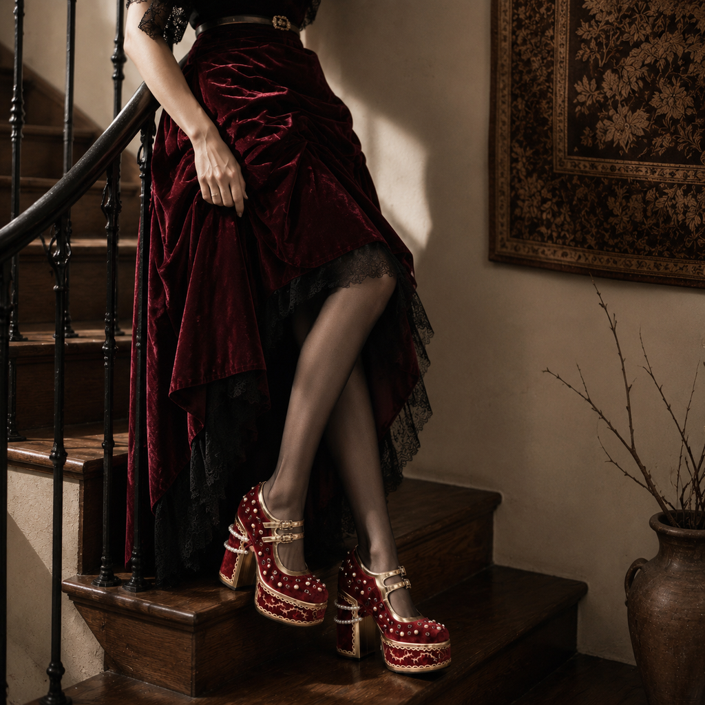 Red Suede Aurelia Microfiber Platform Sandals lifestyle scene