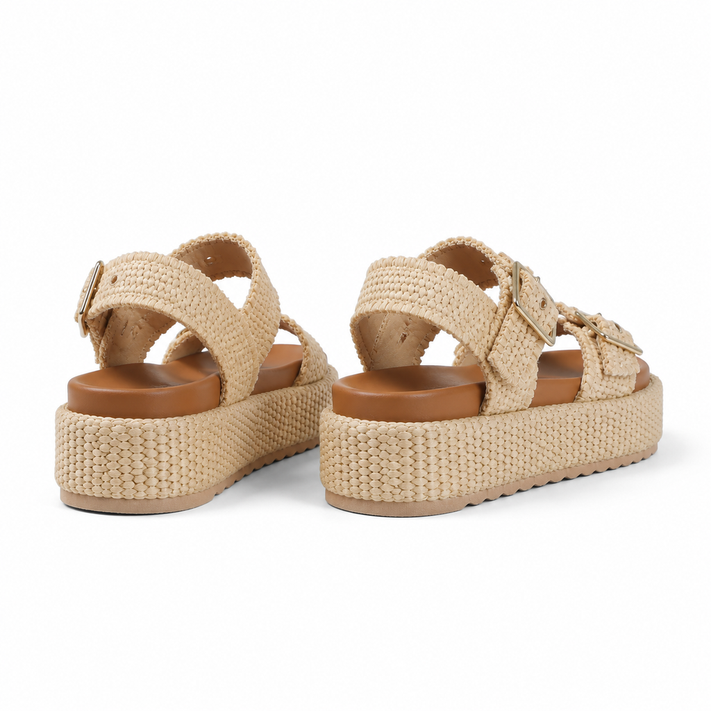 Soft Apricot Tropea Raffia Multi-Strap Sandals heel detail