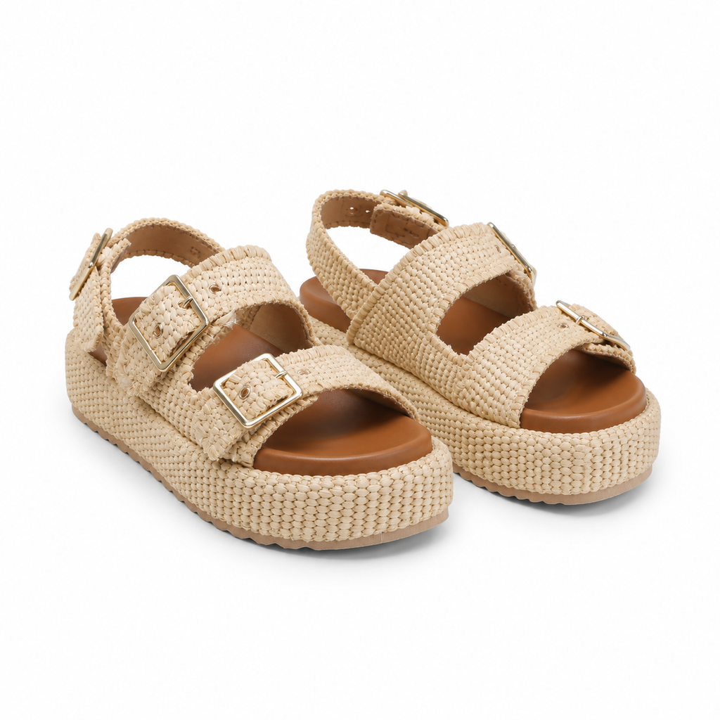 Soft Apricot Tropea Raffia Multi-Strap Sandals