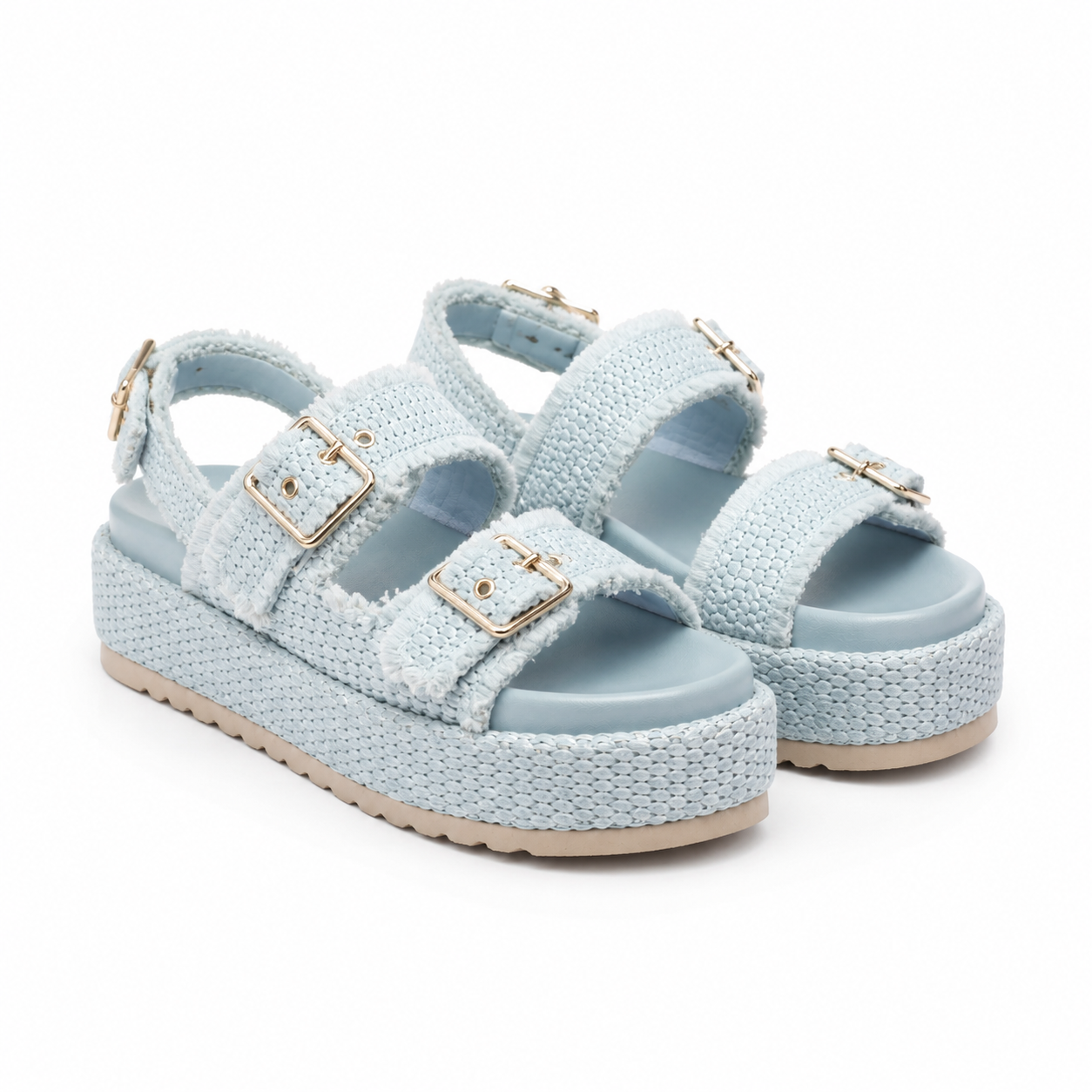 Hazy Blue Tropea Raffia Multi-Strap Sandals