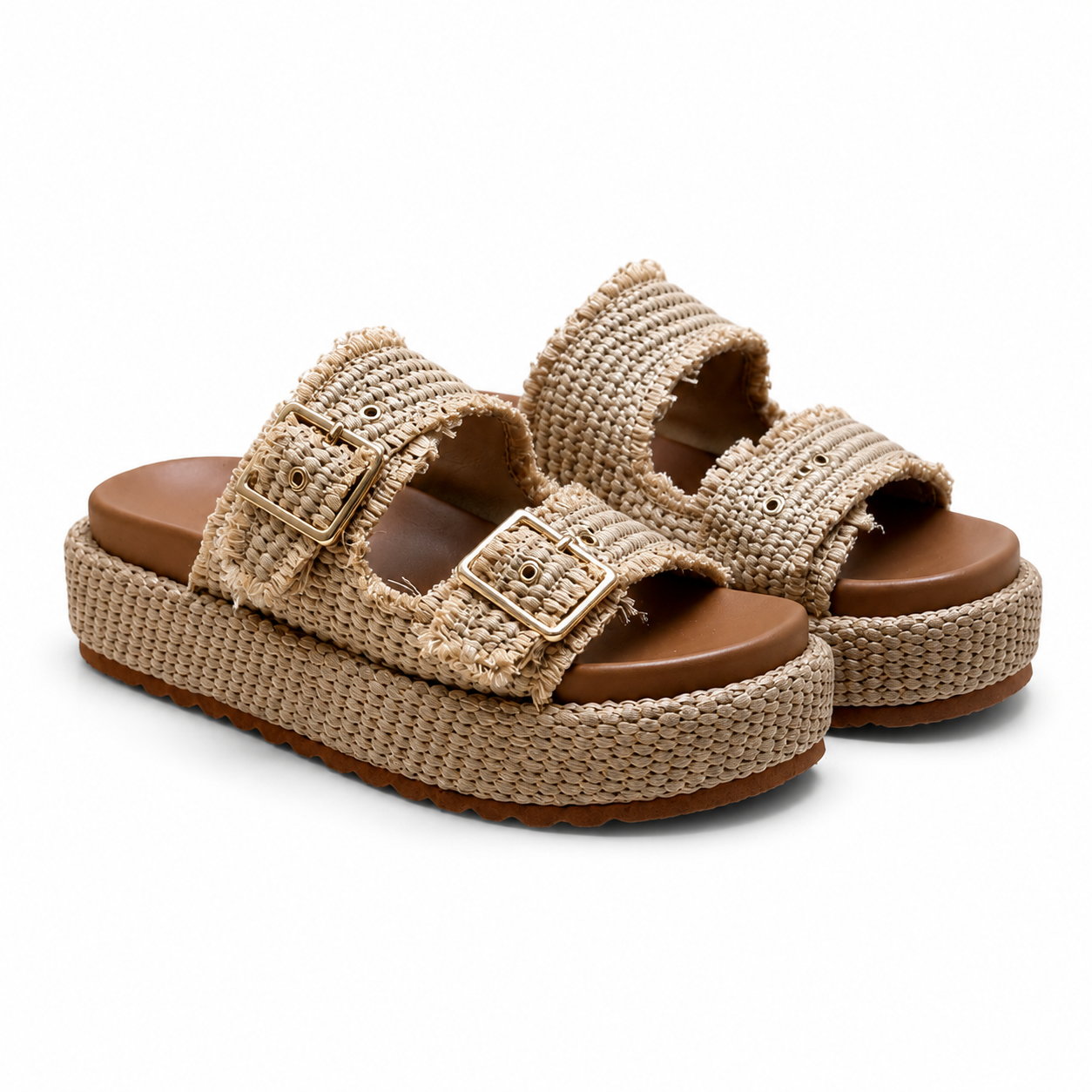 Rich Brown Tropea Raffia Multi-Strap Sandals