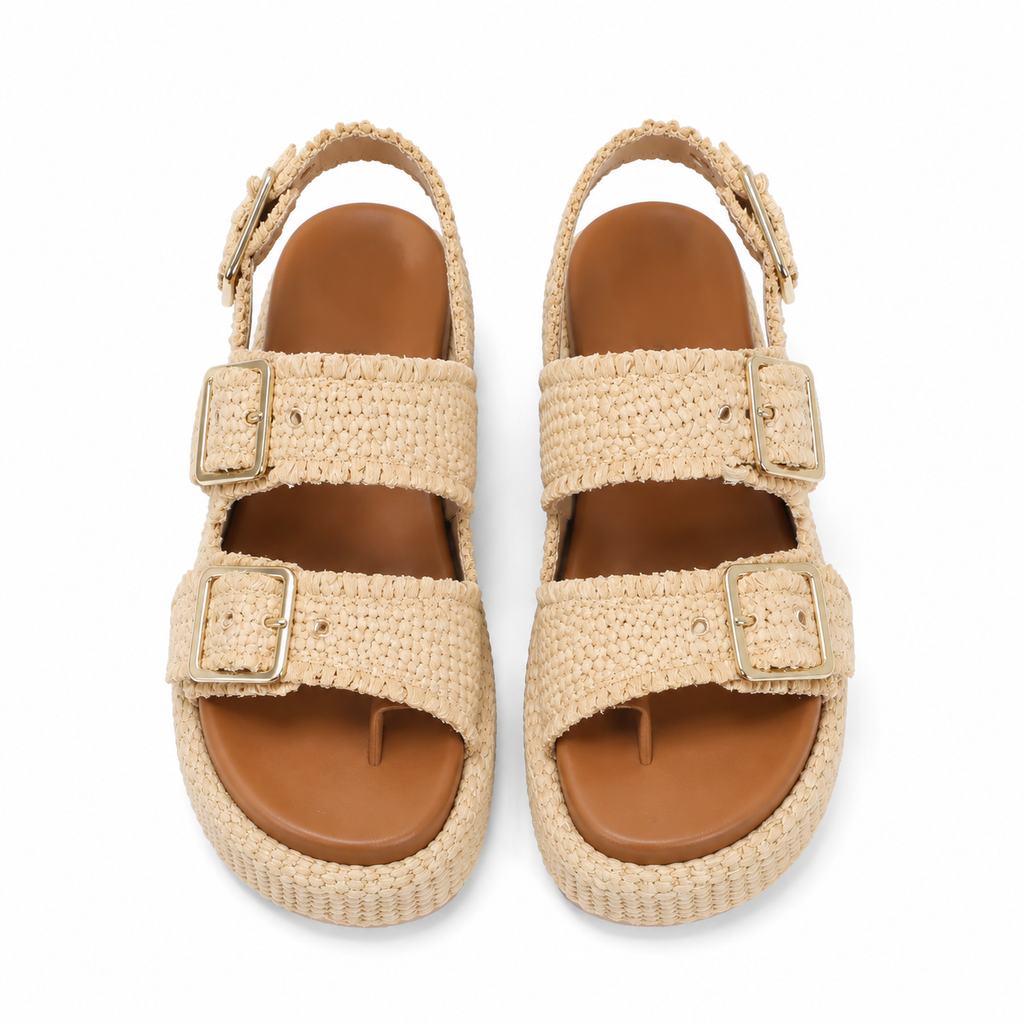 Soft Apricot Tropea Raffia Multi-Strap Sandals top view