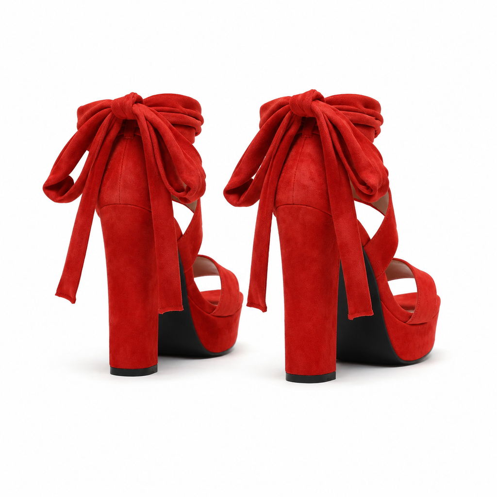 Red Suede Lavinia Microfiber Sandals heel detail