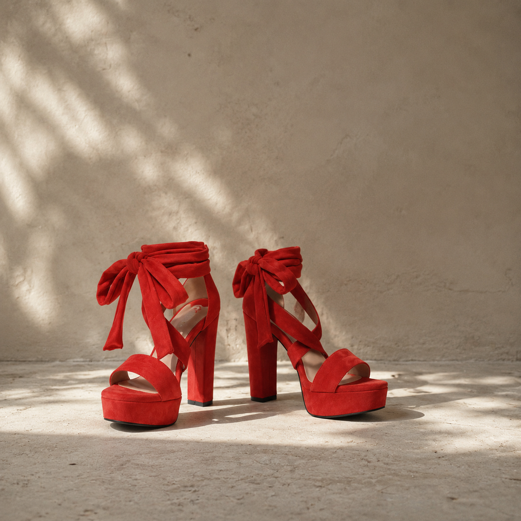 Red Suede Lavinia Microfiber Sandals styled scene