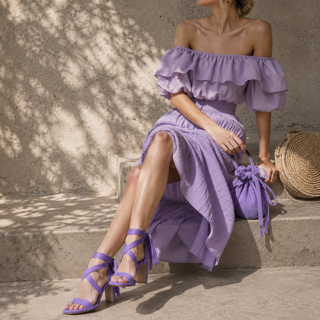 Mauve Suede Valeria Microfiber Sandals lifestyle scene