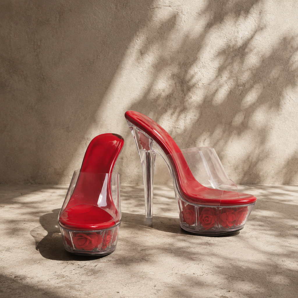 Deep Red Marcella Microfiber Wedge Sandals styled scene