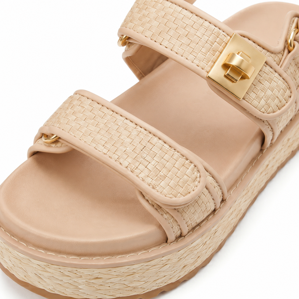 Soft Apricot Procida Raffia Gladiator Sandals close-up detail