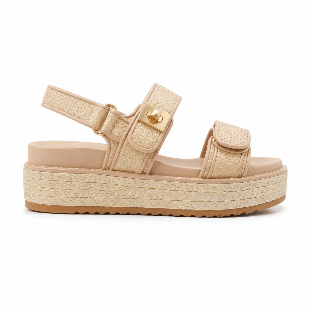Soft Apricot Procida Raffia Gladiator Sandals side view