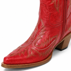 Deep Red Urbino Leather Square-Heel Boots close-up detail