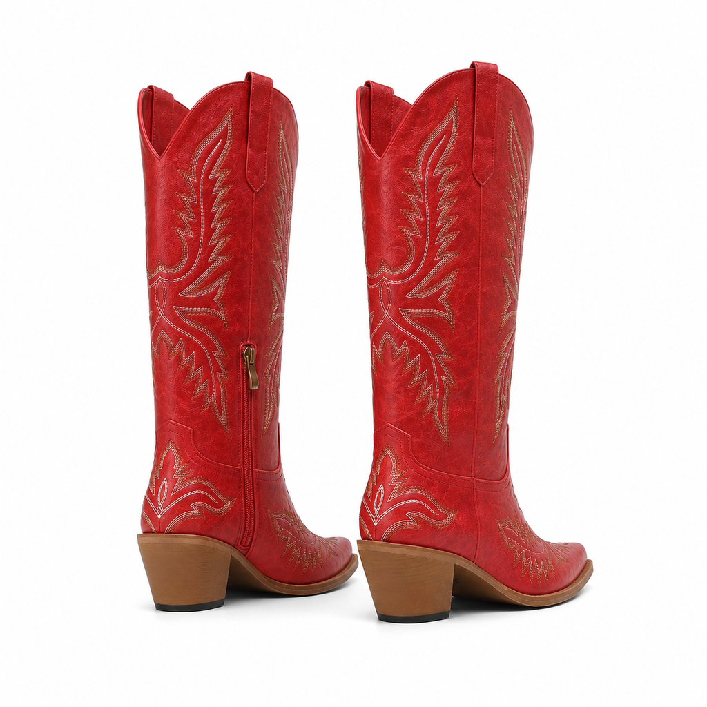 Deep Red Urbino Leather Square-Heel Boots heel detail