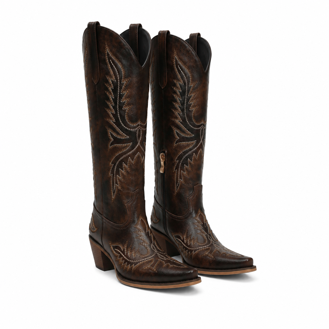 Rich Brown Urbino Leather Square-Heel Boots