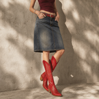 Deep Red Urbino Leather Square-Heel Boots lifestyle scene