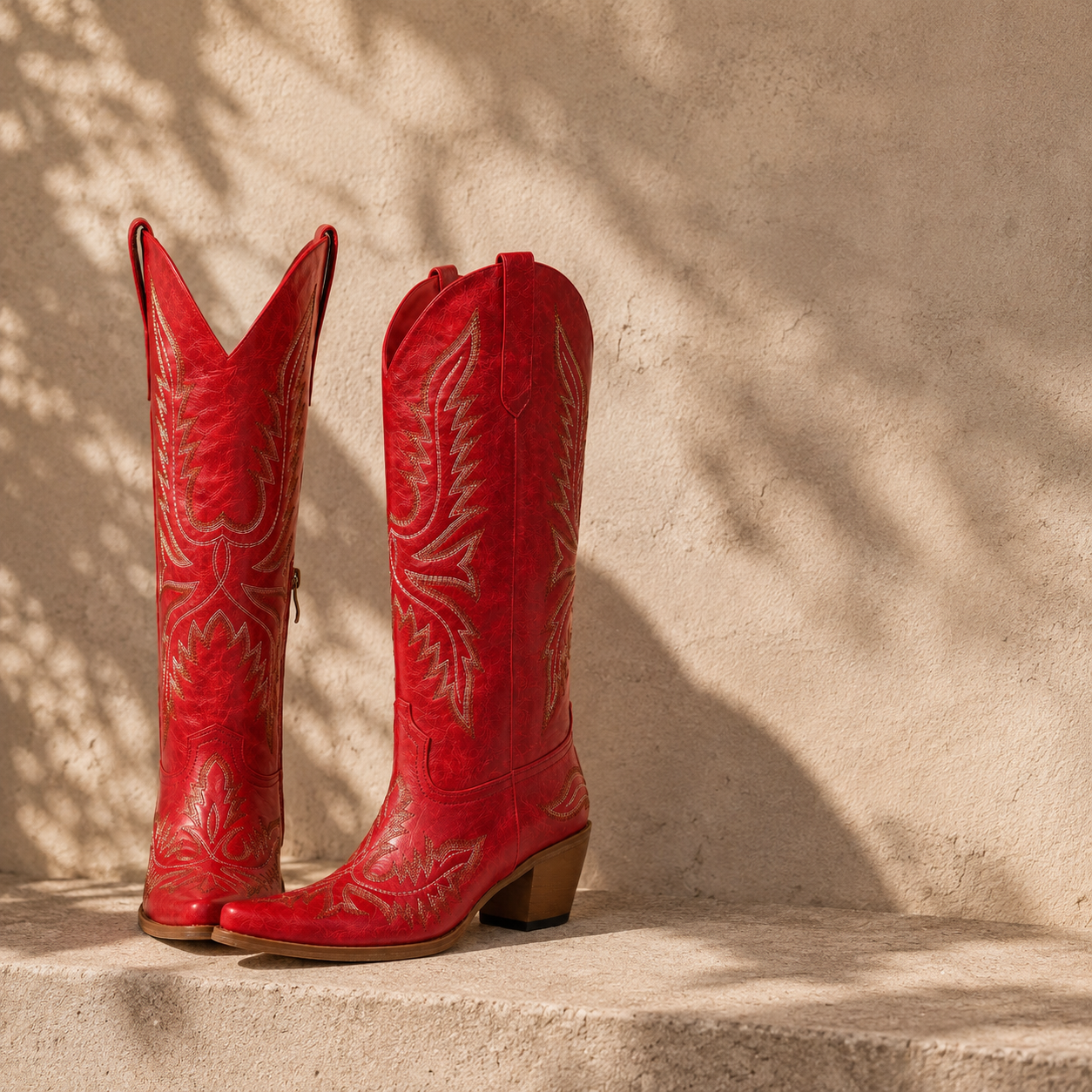 Deep Red Urbino Leather Square-Heel Boots styled scene