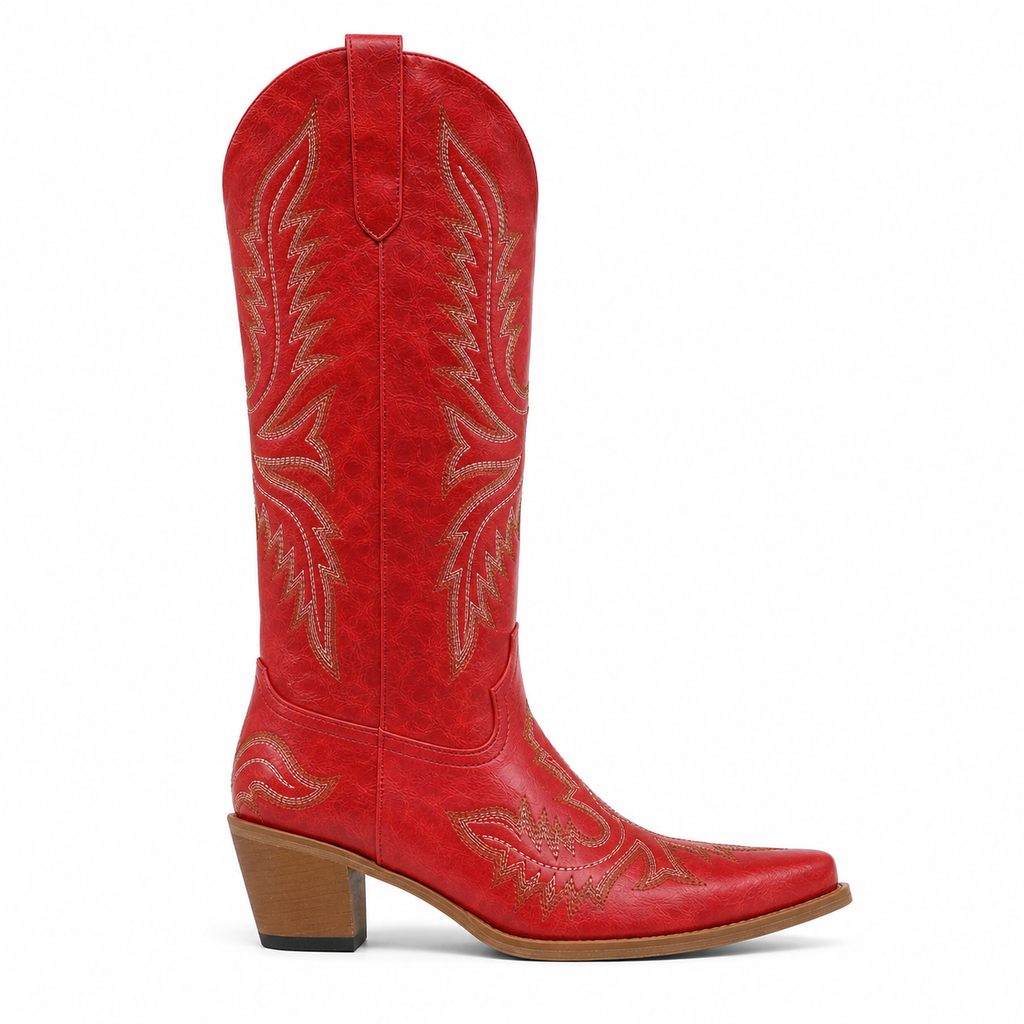 Deep Red Urbino Leather Square-Heel Boots side view