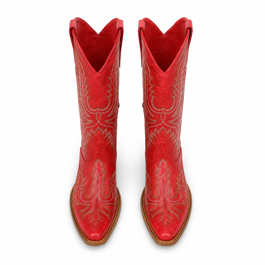 Deep Red Urbino Leather Square-Heel Boots top view