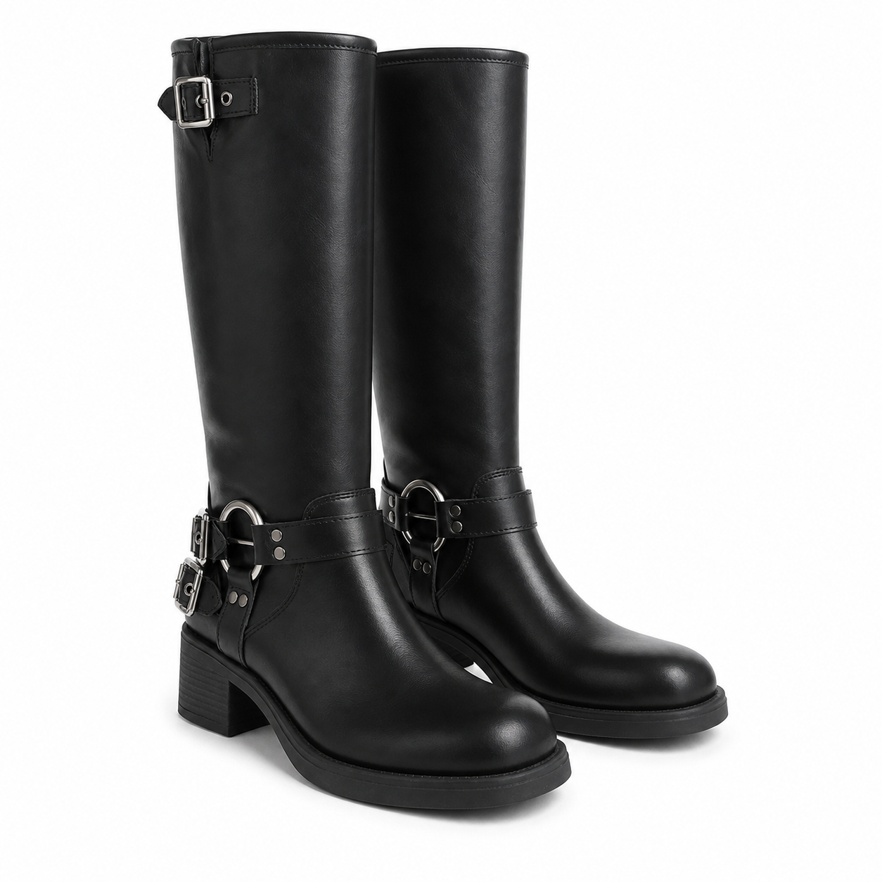 Deep Black Sintra Leather Block-Heel Boots