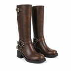 Rich Brown Sintra Leather Block-Heel Boots