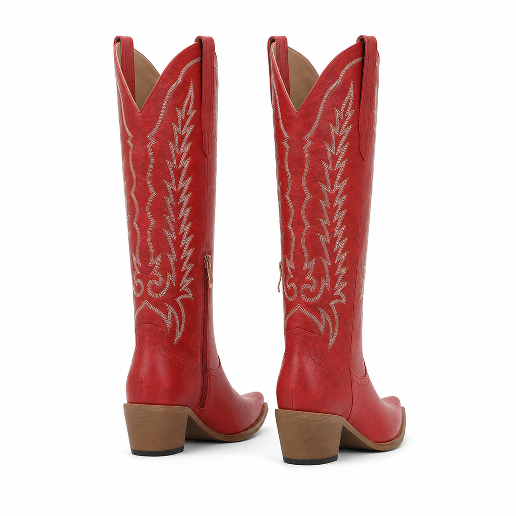 Deep Red Asti Knee-High Boots heel detail