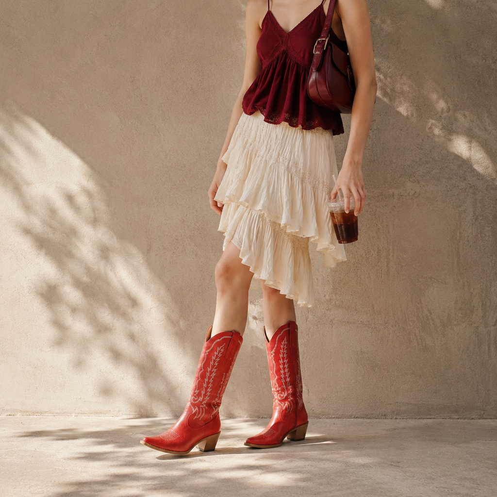 Deep Red Asti Knee-High Boots lifestyle scene