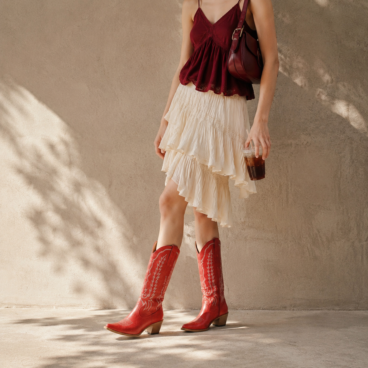 Deep Red Asti Knee-High Boots lifestyle scene
