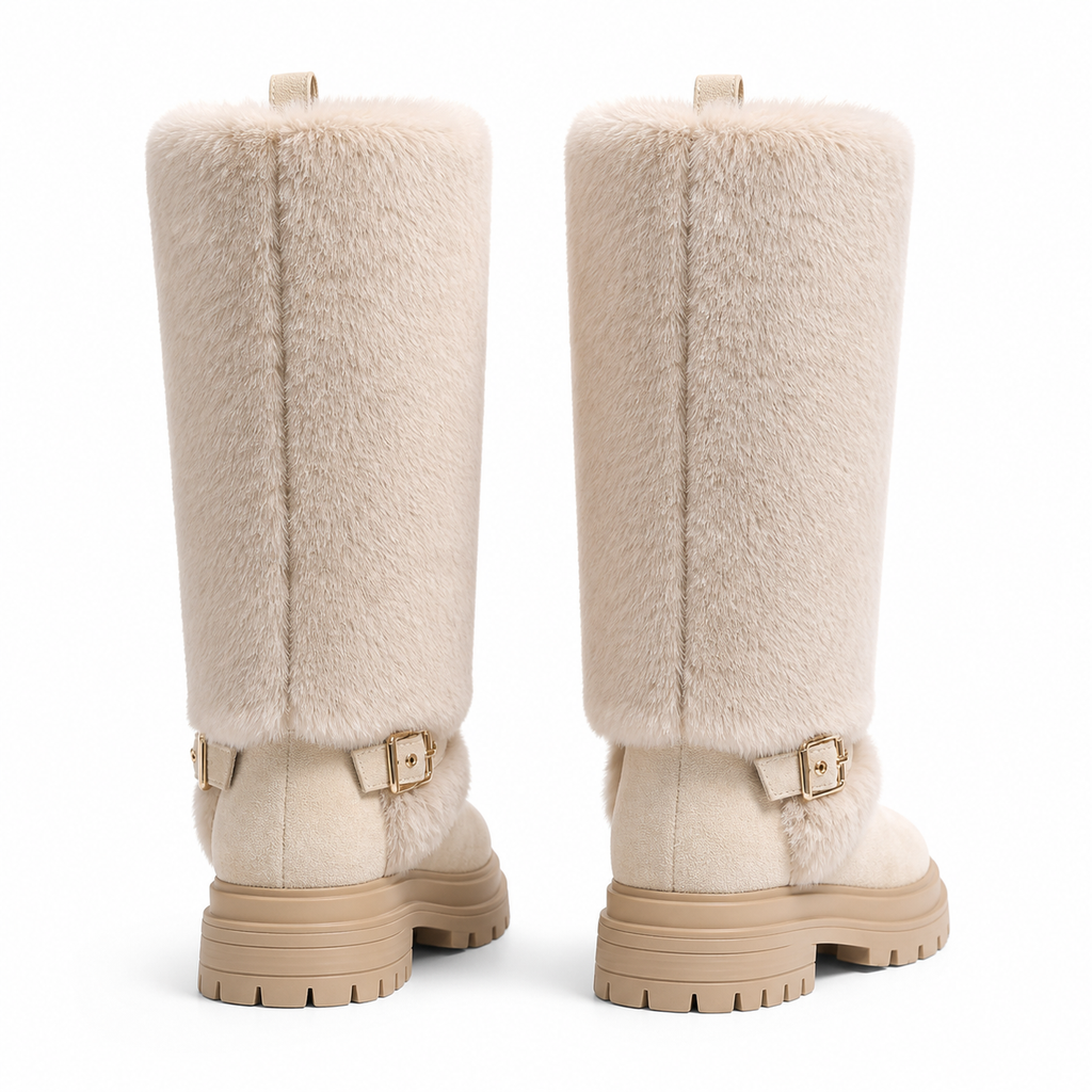 Beige Suede Cuenca Block-Heel Boots heel detail