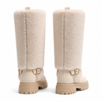 Beige Suede Cuenca Block-Heel Boots heel detail